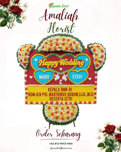 Karangan Papan Bunga Pernikahan di Bakas